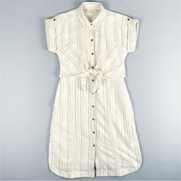 Maeve Anthropologie Dress Women 8 Cream Striped Knee Length Cotton Short Sleeve - Picture 3 of 16